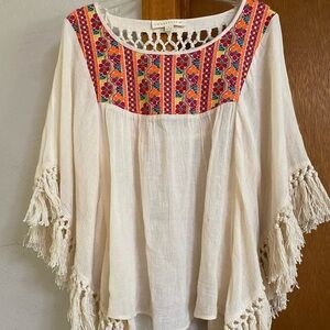 Women's Large Boho Multicolored Kimono with Fringe Sleeves by Love Stitch